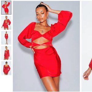 NAKITA LONG SLEEVE MINI DRESS RED